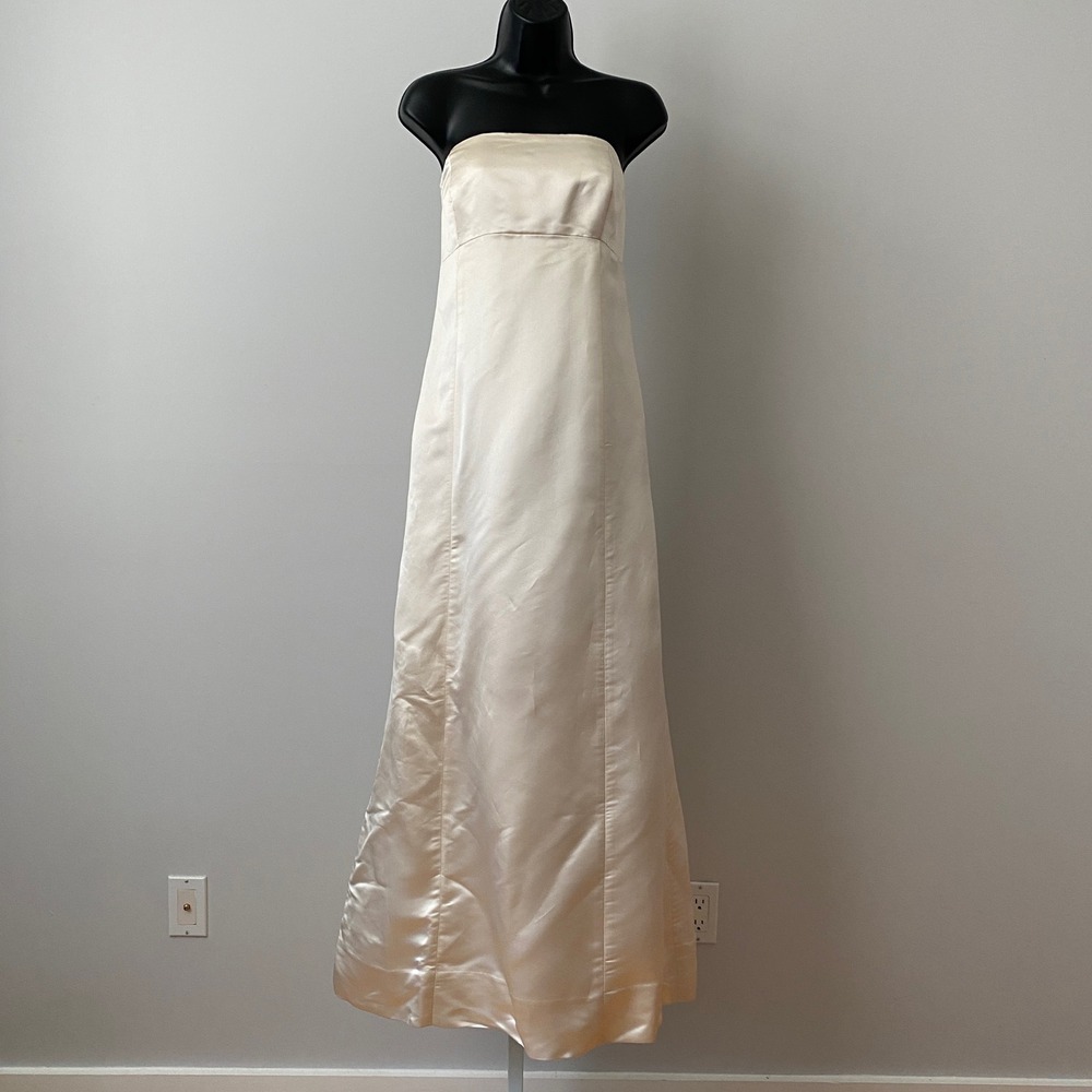 J Crew Silk Clean Minimalist Bridal Wedding Gown Strapless Maxi Dress 12P Ivory